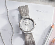  Shop Authentic Guess Chiffon Silver Dial Silver Mesh Bracelet Watch For Women - W1083L1 - Luxxuri