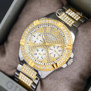  Shop Authentic Guess Frontier Chronograph Crystals Gold Dial Two Tone Steel Strap Watch For Women - W1156L5 - Luxxuri