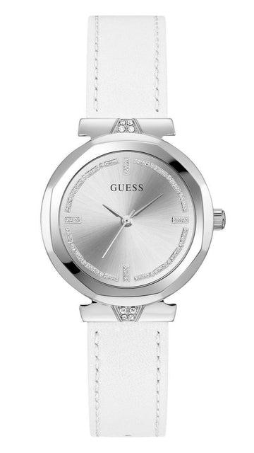  Shop Authentic Guess Rumour Silver Dial White Leather Strap Watch For Women - GW0689L1 - Luxxuri