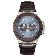  Shop Authentic Guess Rigor Analogue Quartz Blue Dial Brown Leather Strap Watch For Men - W0040G10 - Luxxuri