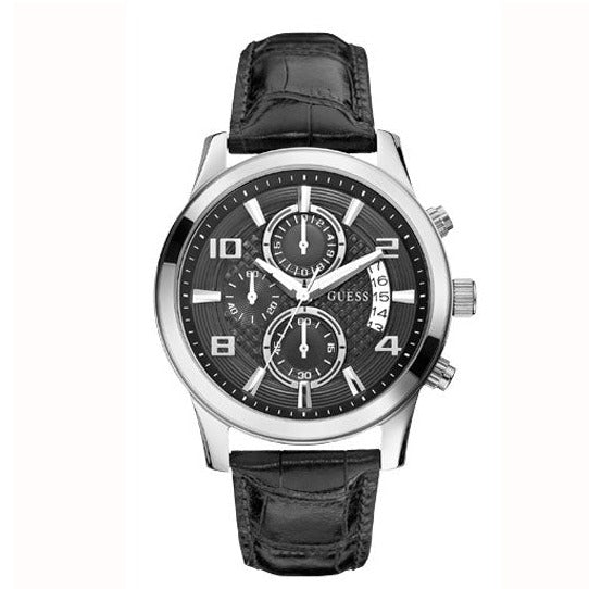  Shop Authentic Guess Exec Chronograph Quartz Black Dial Black Leather Strap Watch for Men - W0076G1 - Luxxuri
