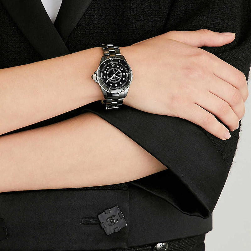  Shop Authentic Chanel J12 Quartz Diamonds Black Dial Black Steel Strap Watch for Women - J12 H1625 - Luxxuri
