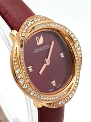  Shop Authentic Swarovski Crystal Flower Red Dial Red Leather Strap Watch for Women - 5552780 - Luxxuri