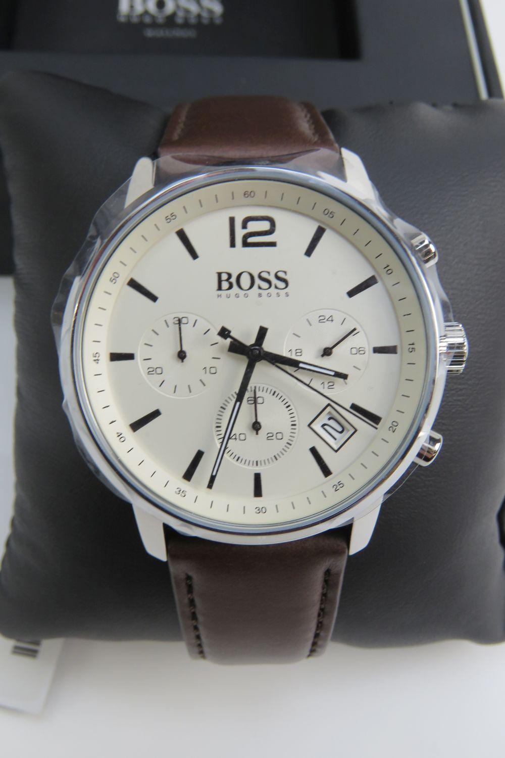  Shop Authentic Hugo Boss Slim Chronograph White Dial Brown Leather Strap Watch For Men - 1513263 - Luxxuri
