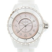  Shop Authentic Chanel J12 Quartz Diamonds Pink Dial White Steel Strap Watch for Women - J12 H5513 - Luxxuri
