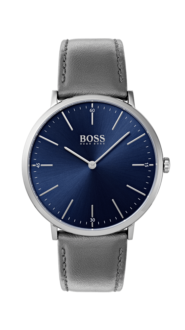  Shop Authentic Hugo Boss Horizon Blue Dial Grey Leather Strap Watch for Men - 1513539 - Luxxuri