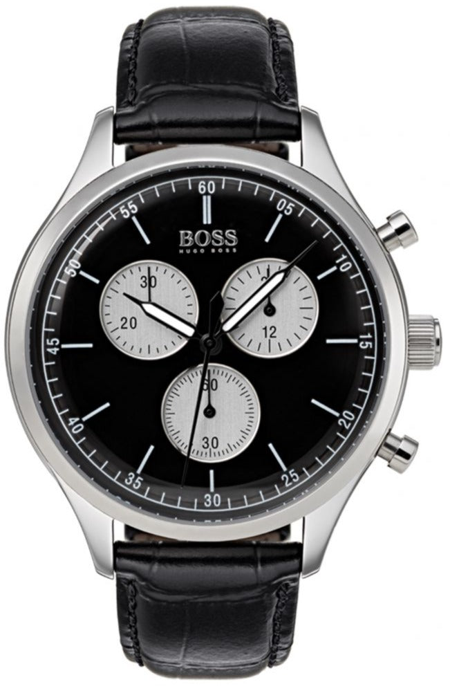  Shop Authentic Hugo Boss Companion Black Dial Black Leather Strap Watch for Men - 1513543 - Luxxuri