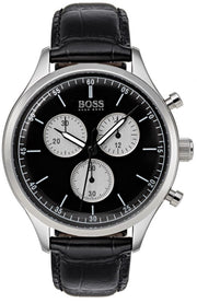  Shop Authentic Hugo Boss Companion Black Dial Black Leather Strap Watch for Men - 1513543 - Luxxuri