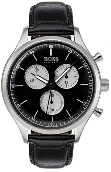  Shop Authentic Hugo Boss Companion Black Dial Black Leather Strap Watch for Men - 1513543 - Luxxuri