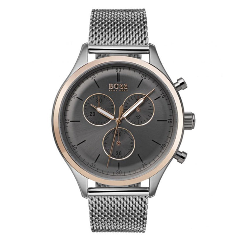  Shop Authentic Hugo Boss Companion Chronograph Grey Dial Silver Mesh Bracelet Watch For Men - 1513549 - Luxxuri
