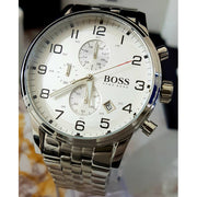  Shop Authentic Hugo Boss Aeroliner Chronograph Quartz White Dial Silver Steel Strap Watch For Men - HB1512445 - Luxxuri