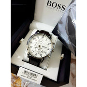  Shop Authentic Hugo Boss Aeroliner Chronoraph White Dial Brown Leather Strap Watch For Men - HB1512447 - Luxxuri