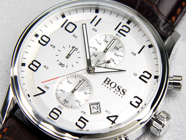  Shop Authentic Hugo Boss Aeroliner Chronoraph White Dial Brown Leather Strap Watch For Men - HB1512447 - Luxxuri