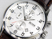  Shop Authentic Hugo Boss Aeroliner Chronoraph White Dial Brown Leather Strap Watch For Men - HB1512447 - Luxxuri