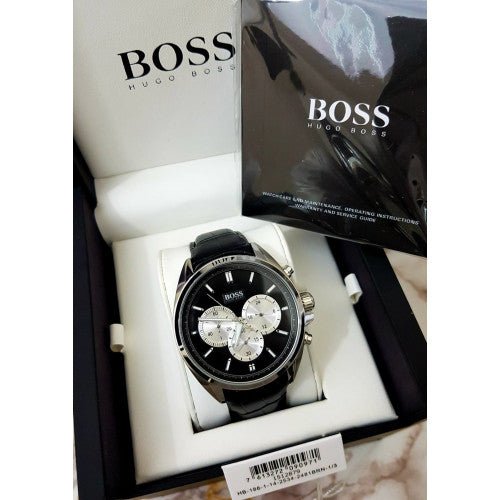 Shop Authentic Hugo Boss Driver Black Dial Black Leather Strap Watch for Men - 1512879 - Luxxuri