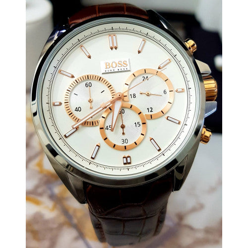  Shop Authentic Hugo Boss Driver Quartz Silver Dial Brown Leather Strap Watch For Men - HB1512881 - Luxxuri