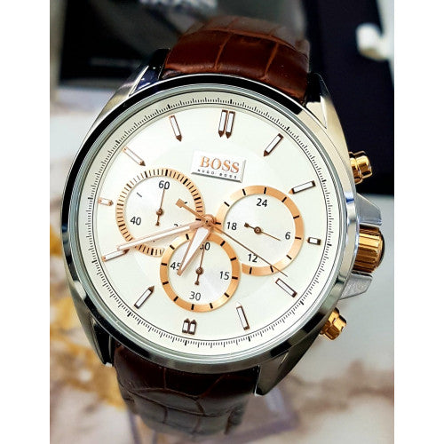  Shop Authentic Hugo Boss Driver Quartz Silver Dial Brown Leather Strap Watch For Men - HB1512881 - Luxxuri