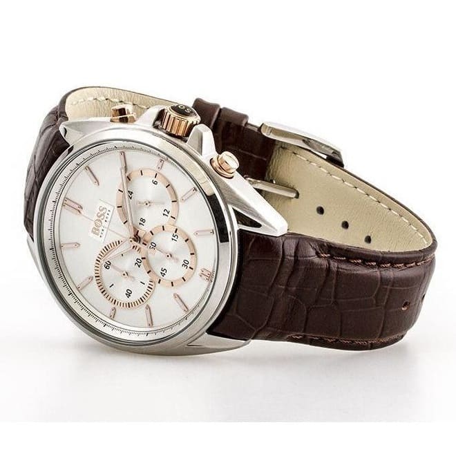  Shop Authentic Hugo Boss Driver Chronograph Silver Dial Brown Leather Strap Watch For Men - 1512881 - Luxxuri