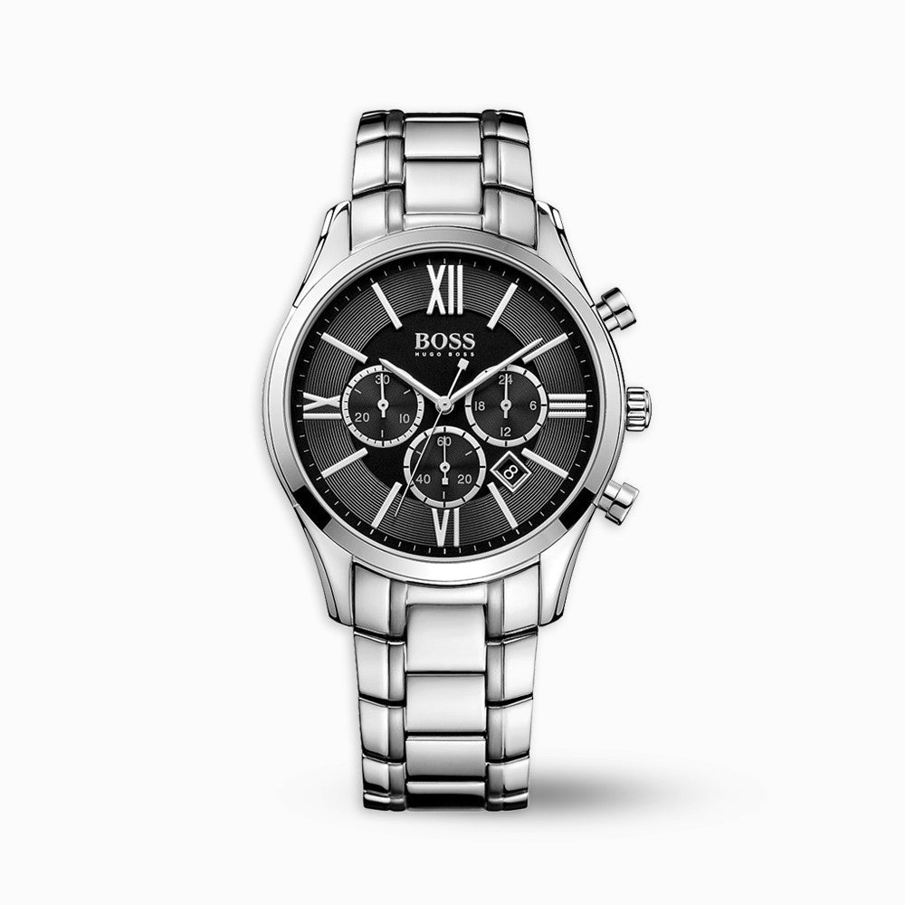  Shop Authentic Hugo Boss Ambassador Chronograph Black Dial Silver Steel Strap Watch For Men - HB1513196 - Luxxuri