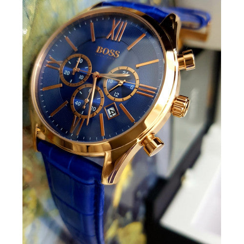  Shop Authentic Hugo Boss Ambassador Chronograph Blue Dial Blue Leather Strap Watch For Men - HB1513320 - Luxxuri
