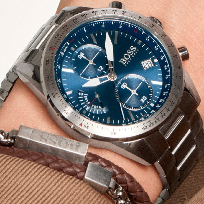  Shop Authentic Hugo Boss Pilot Blue Dial Silver Steel Strap Watch for Men - 1513850 - Luxxuri