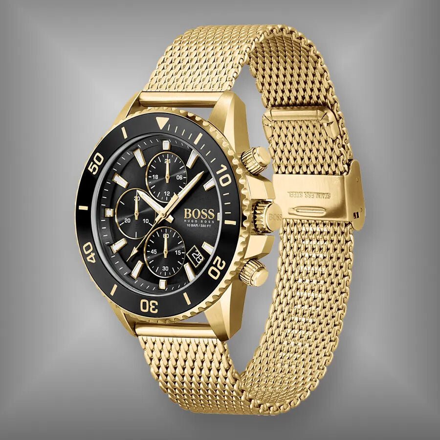  Shop Authentic Hugo Boss Ocean Edition Black Dial Gold Mesh Bracelet Watch for Men - 1513703 - Luxxuri