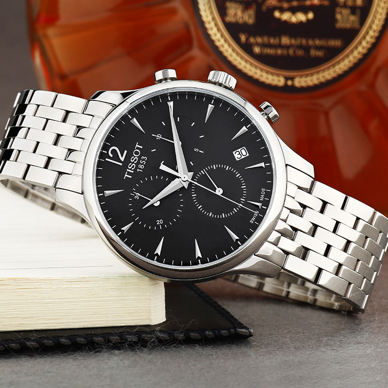  Shop Authentic Tissot T Classic Tradition Chronograph Black Dial Silver Steel Strap Watch For Men - T063.617.11.057.00 - Luxxuri