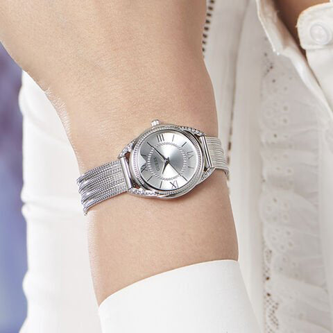  Shop Authentic Guess Whisper Silver Dial Silver Mesh Bracelet Watch for Women - W1084L1 - Luxxuri
