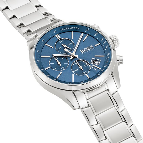  Shop Authentic Hugo Boss Grand Prix Blue Dial Silver Steel Strap Watch for Men - 1513478 - Luxxuri
