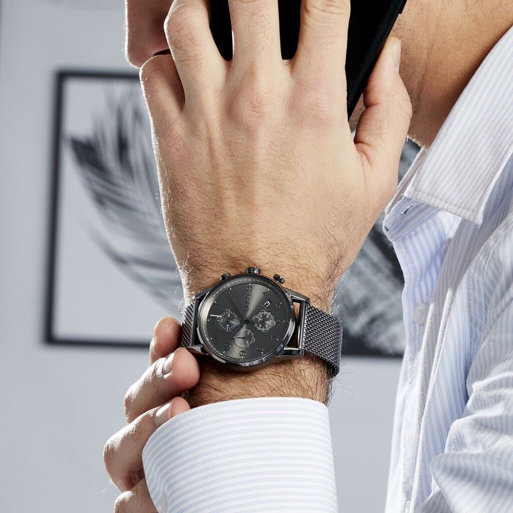  Shop Authentic Hugo Boss Navigator Grey Dial Grey Mesh Bracelet Watch for Men - 1513674 - Luxxuri
