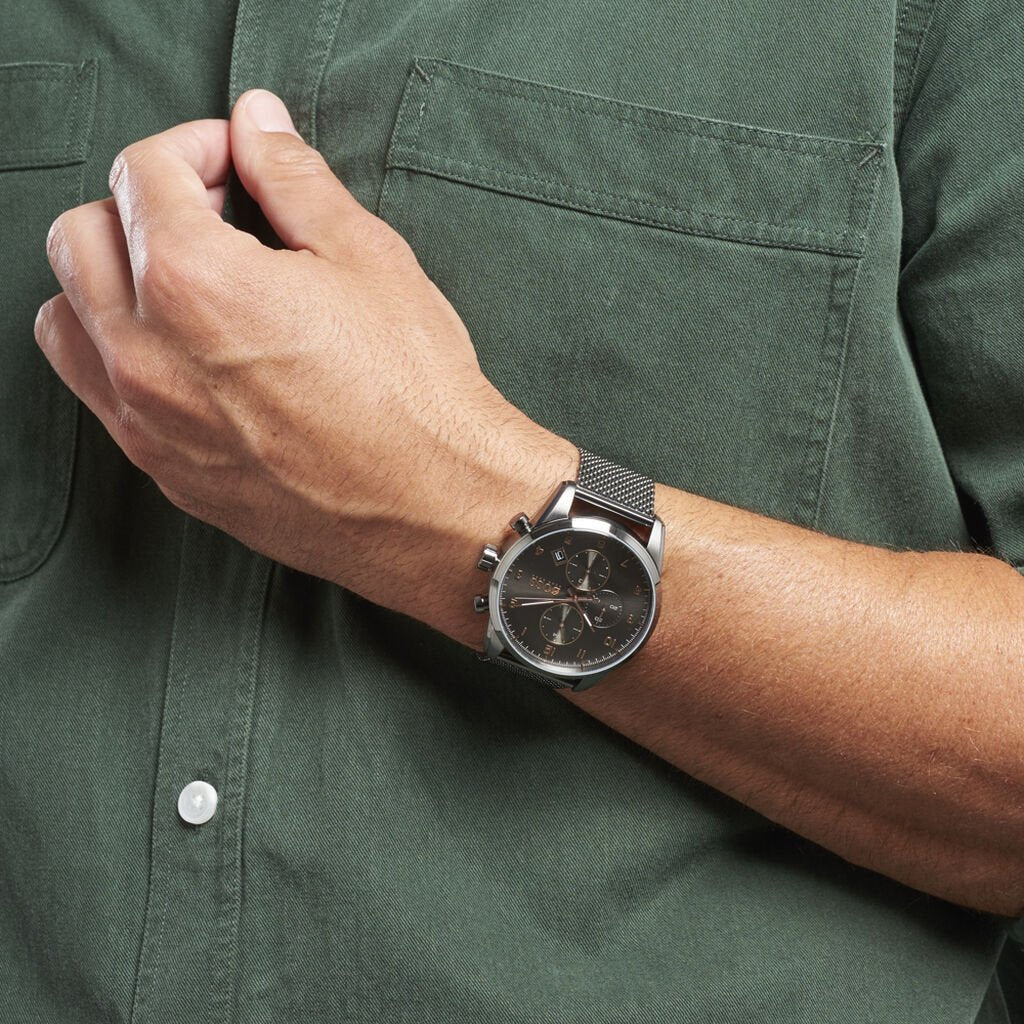  Shop Authentic Hugo Boss Skymaster Grey Dial Grey Mesh Bracelet Watch for Men - 1513837 - Luxxuri