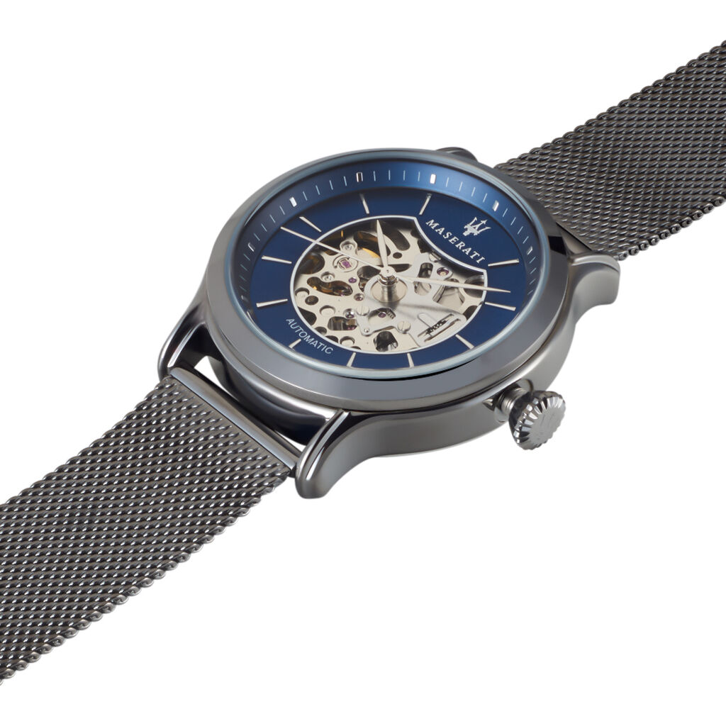  Shop Authentic Maserati Epoca Automatic Skeleton Blue Dial Mesh Bracelet Watch For Men - R8823118002 - Luxxuri