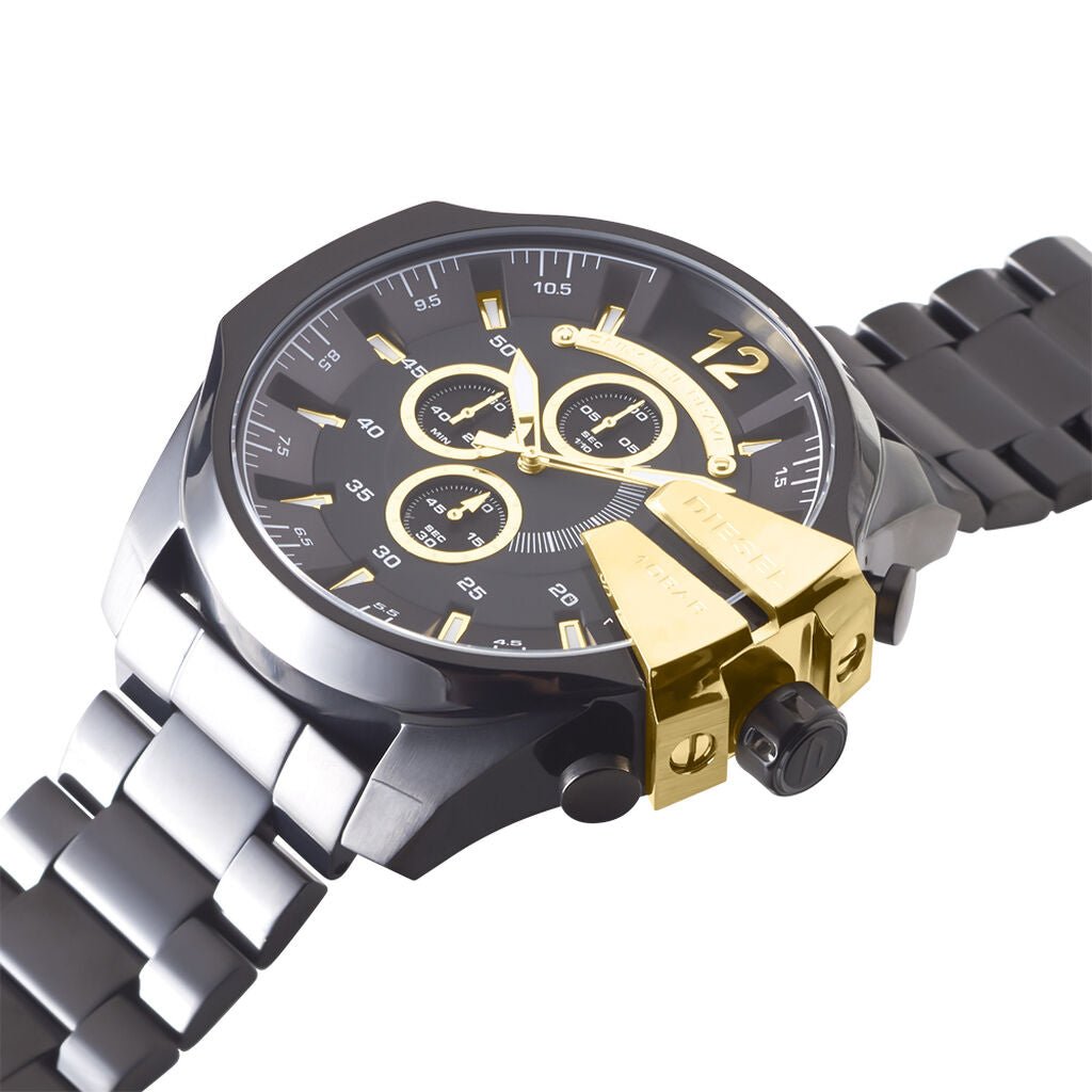  Shop Authentic Diesel Mega Chief Chronograph Black Dial Black Steel Strap Watch For Men - DZ4338 - Luxxuri