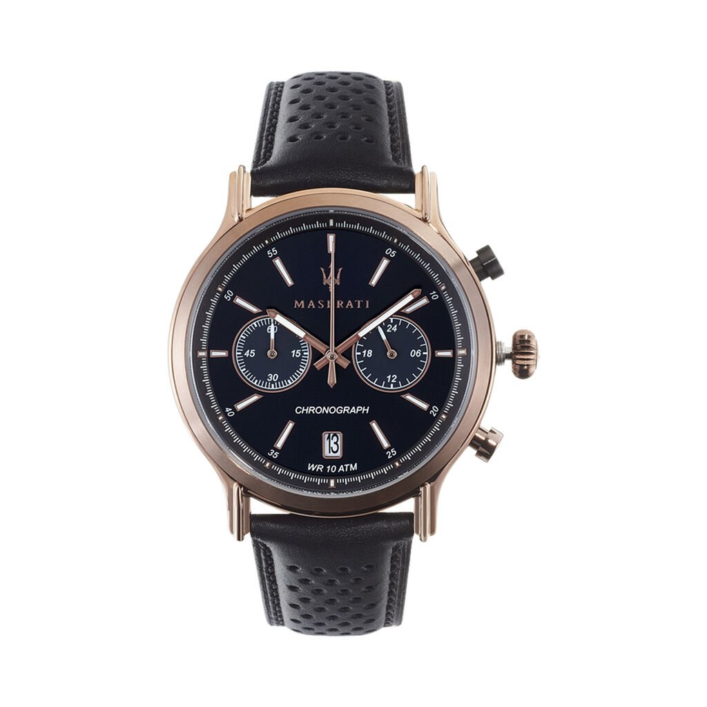  Shop Authentic Maserati Legend Chronograph Black Dial Black Leather Strap Watch For Men - R8871638001 - Luxxuri