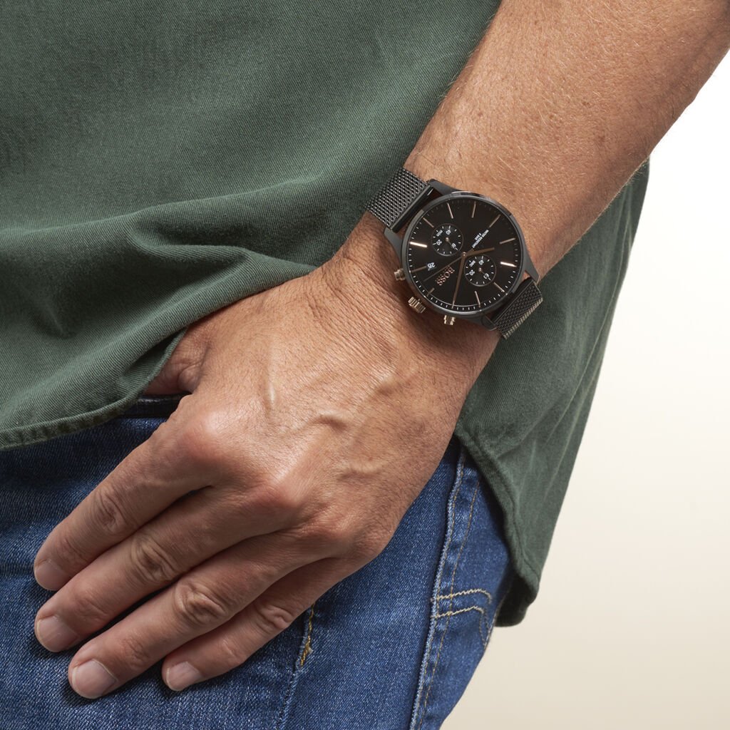  Shop Authentic Hugo Boss Associate Black Dial Black Mesh Bracelet Watch for Men - 1513811 - Luxxuri