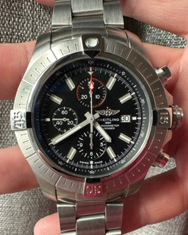  Shop Authentic Breitling Super Avenger Chronograph 48 Black Dial Silver Steel Strap Watch for Men - A13375101B1A1 - Luxxuri