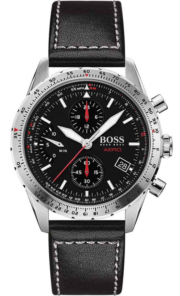  Shop Authentic Hugo Boss Aero Chronograph Black Dial Black Leather Strap Watch for Men - 1513770 - Luxxuri