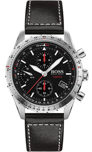  Shop Authentic Hugo Boss Aero Chronograph Black Dial Black Leather Strap Watch for Men - 1513770 - Luxxuri