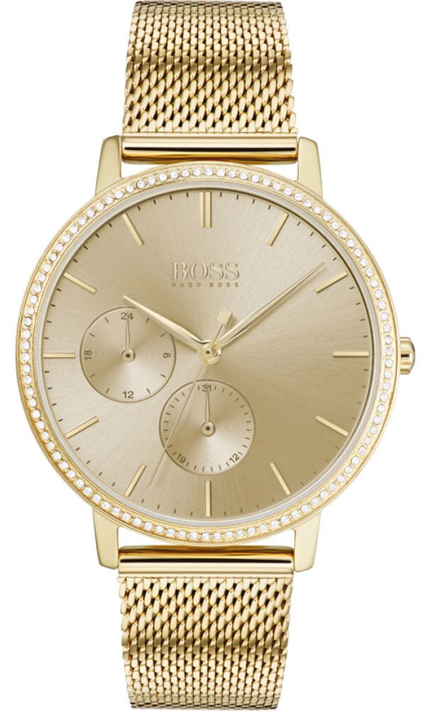  Shop Authentic Hugo Boss Infinity Gold Dial Gold Mesh Bracelet Watch for Women - 1502520 - Luxxuri