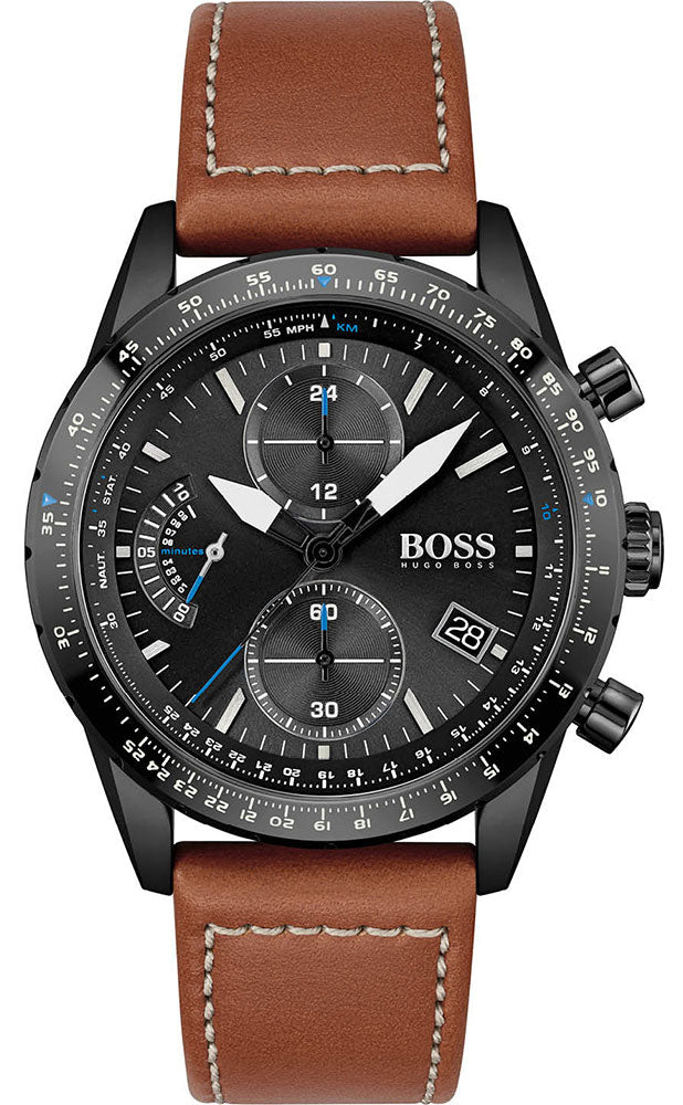  Shop Authentic Hugo Boss Pilot Black Dial Brown Leather Strap Watch for Men - 1513851 - Luxxuri
