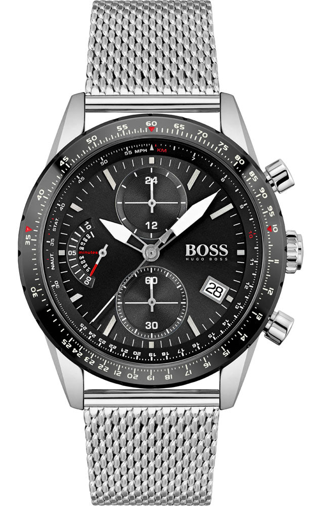  Shop Authentic Hugo Boss Pilot Edition Black Dial Silver Mesh Bracelet Watch for Men - 1513886 - Luxxuri
