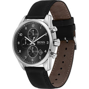  Shop Authentic Hugo Boss Skymaster Black Dial Black Leather Strap Watch for Men - 1513782 - Luxxuri