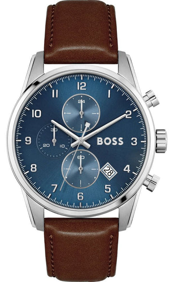  Shop Authentic Hugo Boss Skymaster Blue Dial Brown Leather Strap Watch for Men - 1513940 - Luxxuri