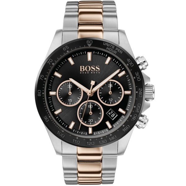  Shop Authentic Hugo Boss Here Chronograph Black Dial Two Tone Steel Strap Watch for Men - 1513757 - Luxxuri