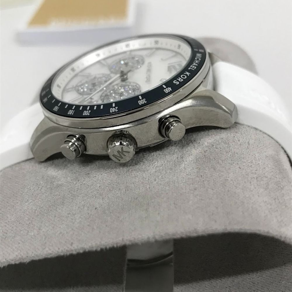  Shop Authentic Michael Kors Berkley Chronograph Silver Dial White Rubber Strap Watch For Women  - MKO1040 - Luxxuri
