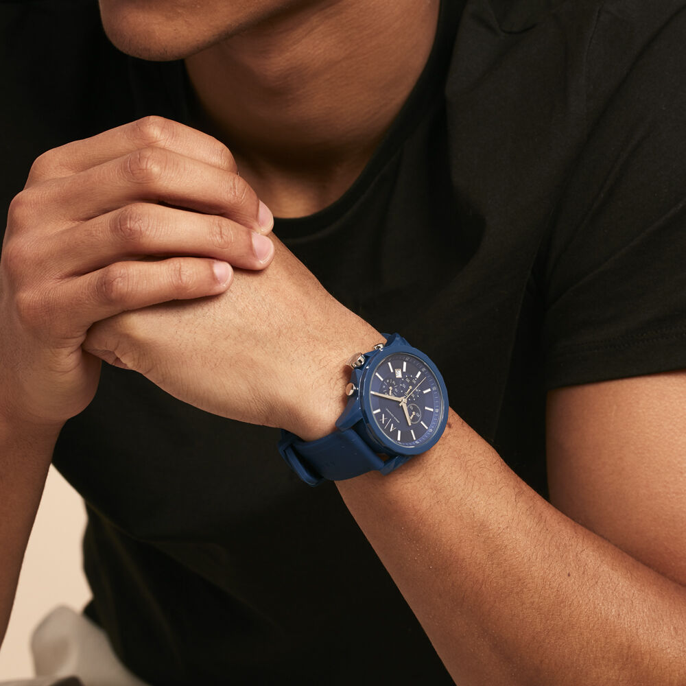  Shop Authentic Armani Exchange Outerbanks Chronograph Blue Dial Blue Silicone Strap Watch For Men - AX1327 - Luxxuri