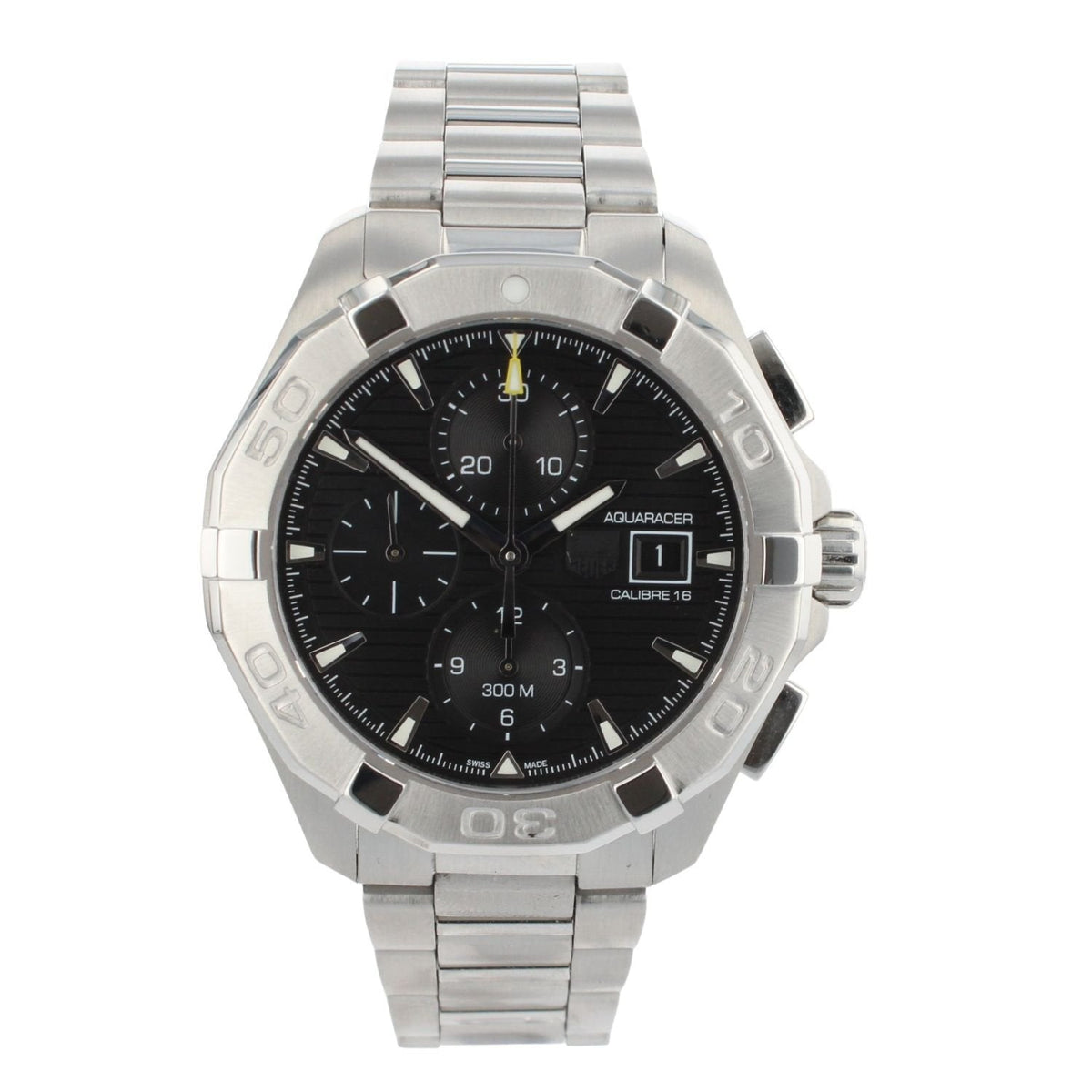  Shop Authentic Tag Heuer Aquaracer Automatic Chronograph Black Dial Silver Steel Strap Watch for Men - CAY2110.BA0927 - Luxxuri
