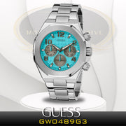  Shop Authentic Guess Empire Chronograph Quartz Sky Blue Dial Silver Steel Strap Watch For Men - GW0489G3 - Luxxuri