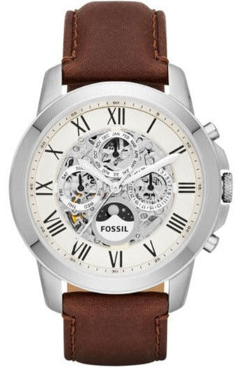  Shop Authentic Fossil Grant Automatic White Dial Brown Leather Strap Watch for Men - ME3052 - Luxxuri