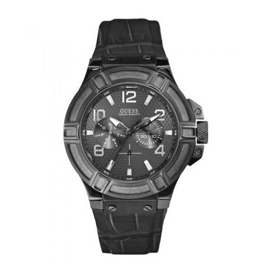  Shop Authentic Guess Rigor Analog Black Dial Black Leather Strap Watch For Men - W0040G1 - Luxxuri